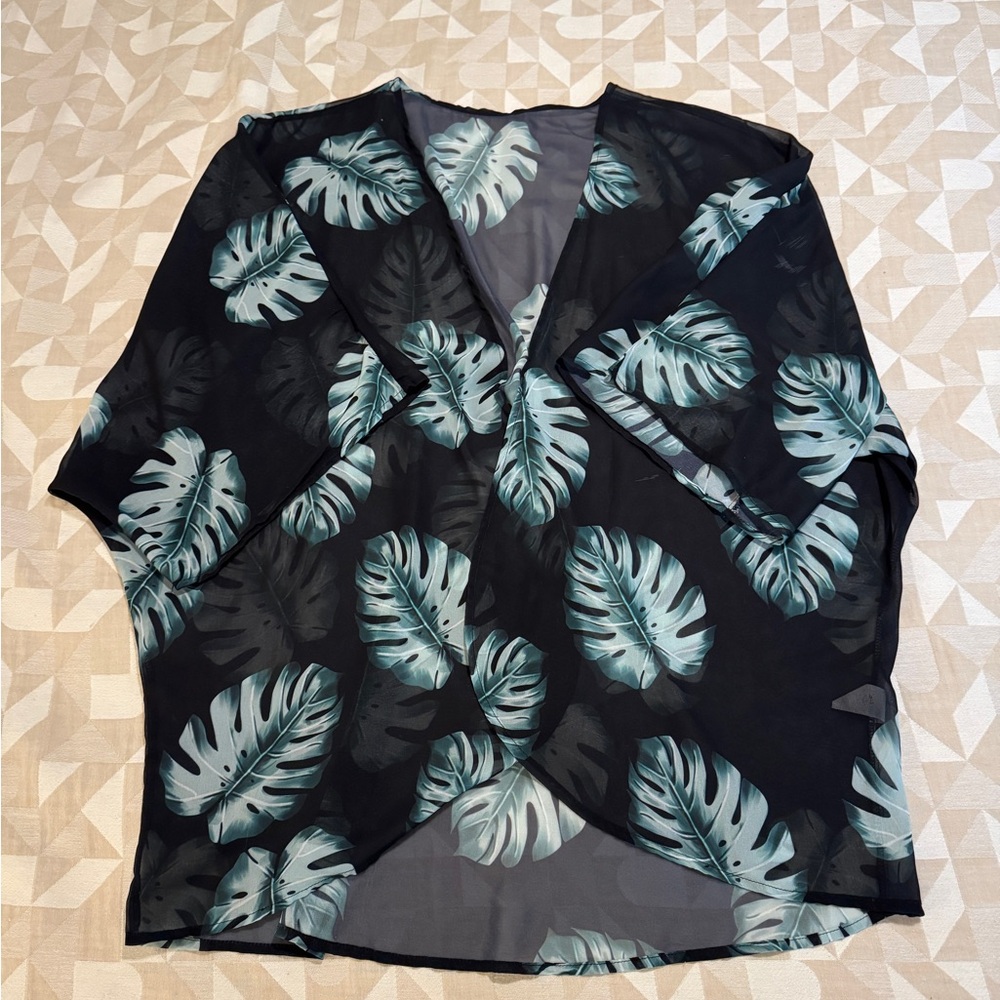Tropical Leaf Print Sheer Kimono
